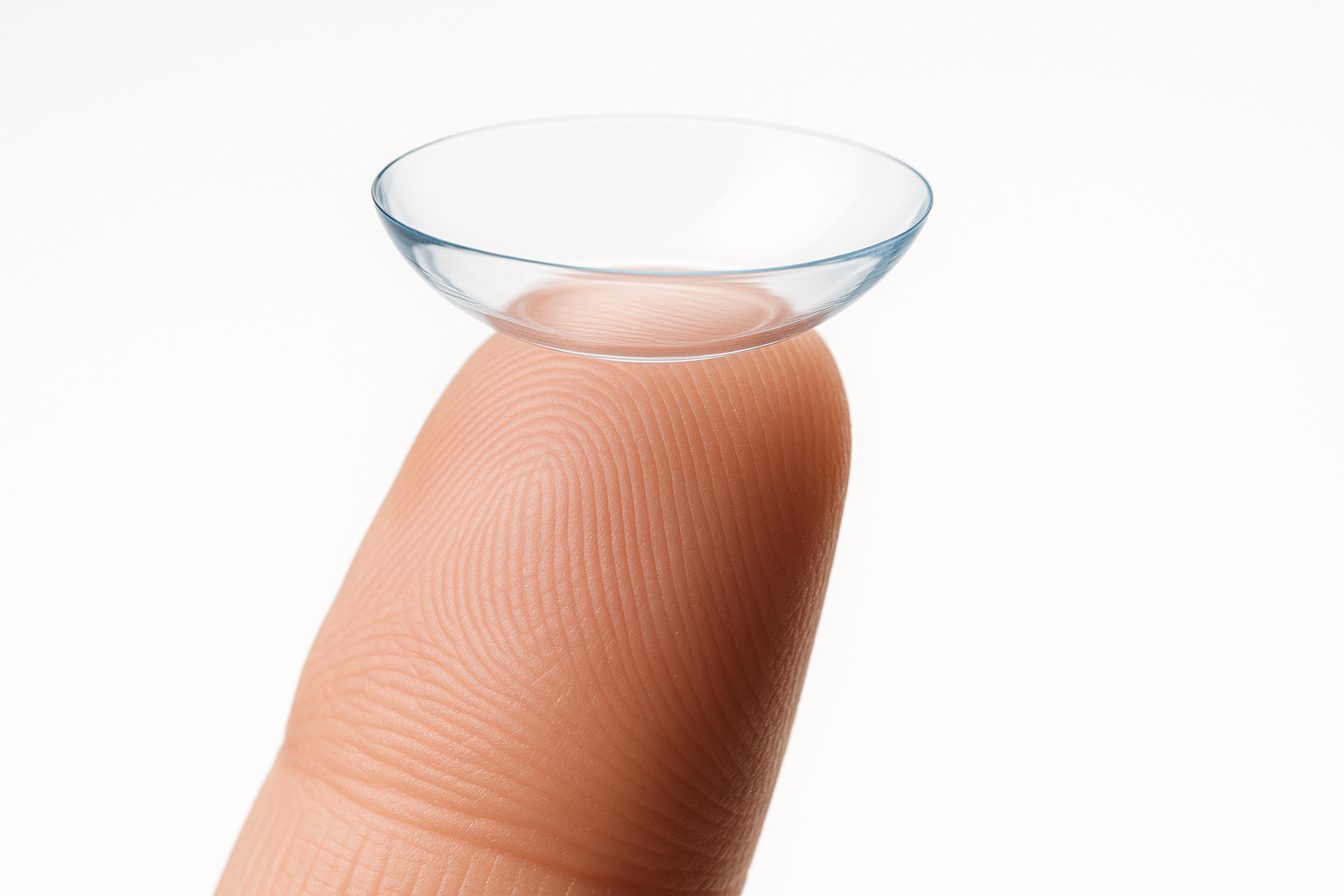 contact lens on a finger studio quality with light background